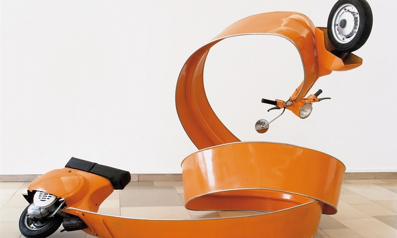stefan-rohrer-vespa-orange-ivespa Stefan Rohrer distorts Vespa art into playful spiraling autonomous objects