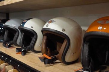 Davida Speedster helmets on display at Motorino