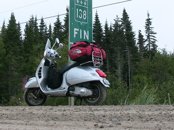 2007 Vespa GTS 250 at the end of route 138, Natashquan, Quebec, August 2010.